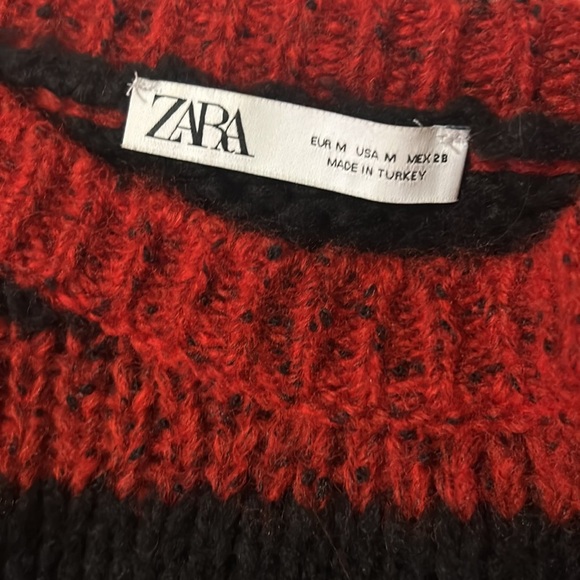 Zara Wool Blend Striped Red and Black Women's Crop Knit Sweater - Picture 3 of 3